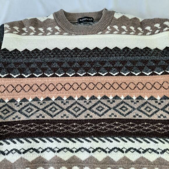 Romantichut Cropped Boho Geometric Print Cozy Sweater Neutral Tones Size Small - Picture 9 of 9